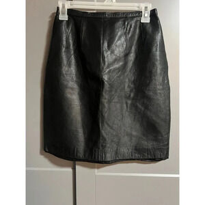 Matter of Degrees 100% Leather Womens Knee Length Skirt Black Size 6